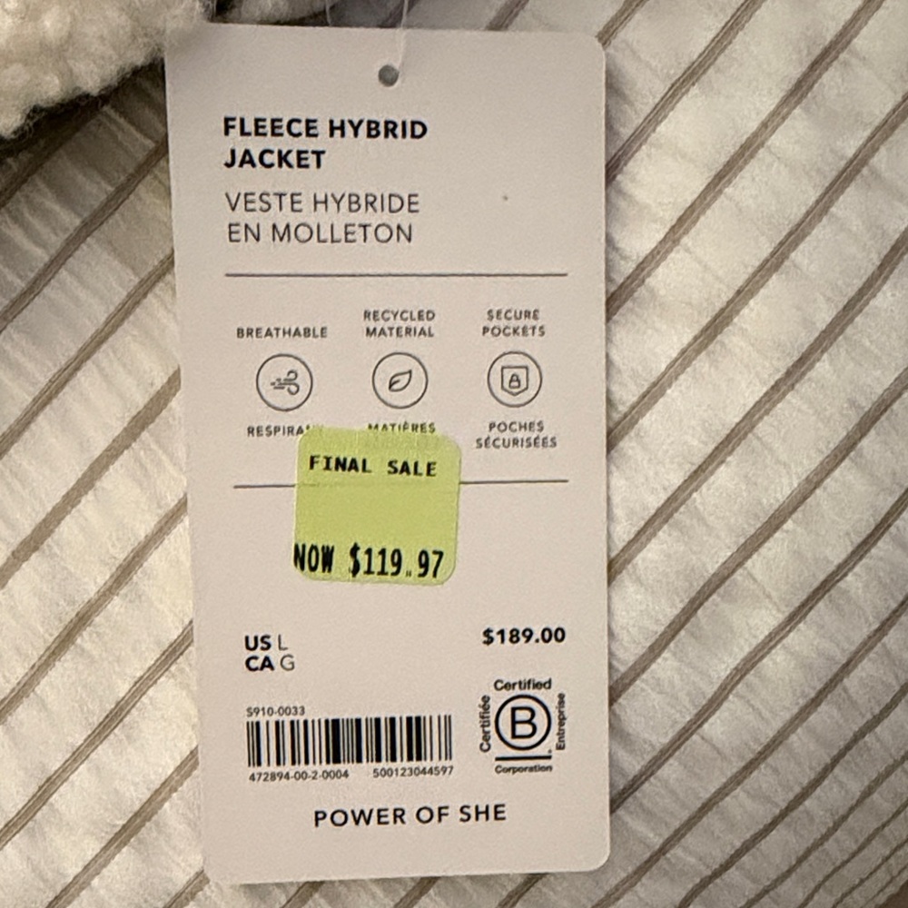 Athleta Fleece Hybrid Green and Cream Teddy Jacket - Picture 2 of 6